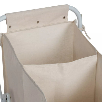 Accordion Triple Sorter - White Steel Rolling Laundry Hamper with Wheels, Collapsible Open-Top Design