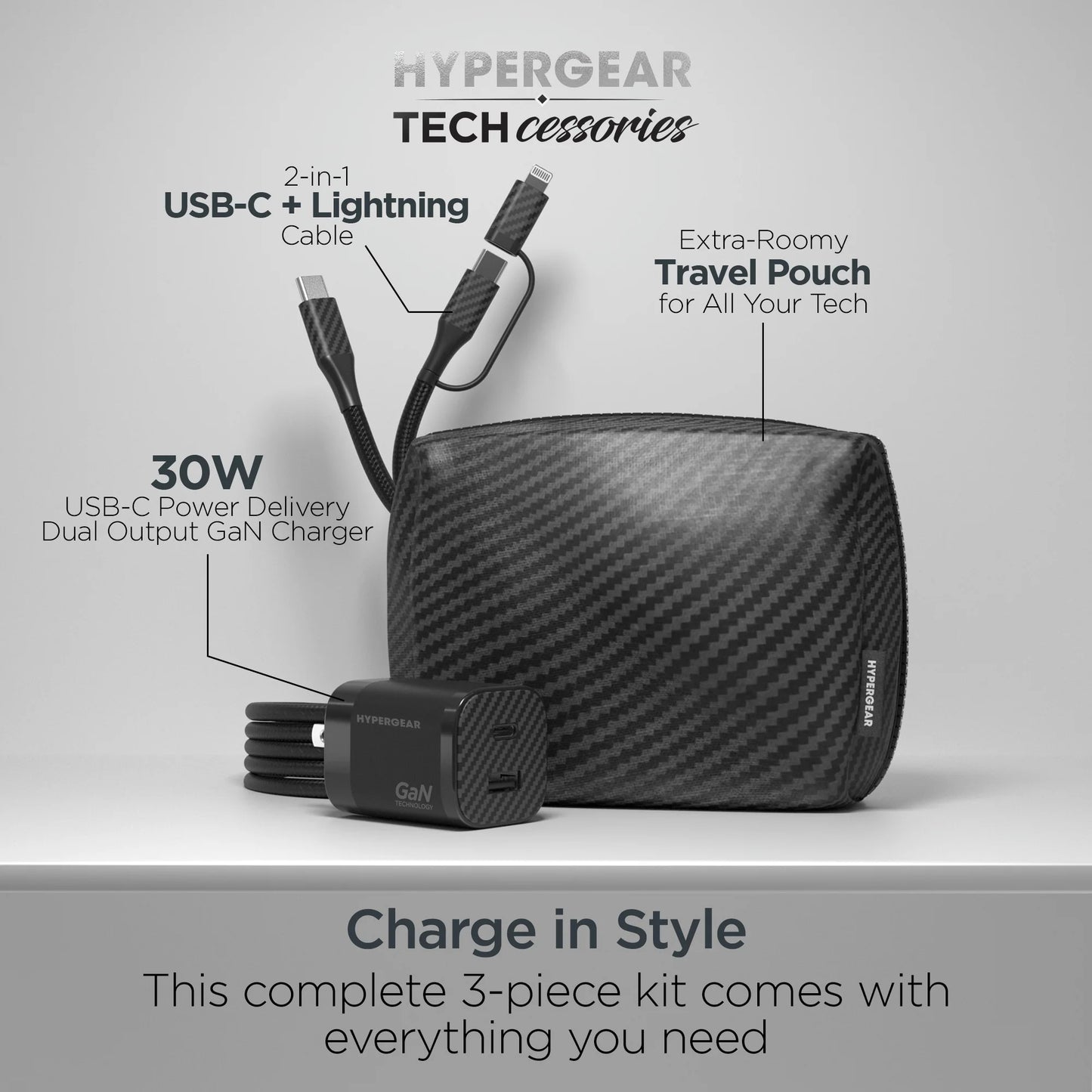 Hypergear Techcessories 30W USB-C PD Charging Kit with Travel Pouch