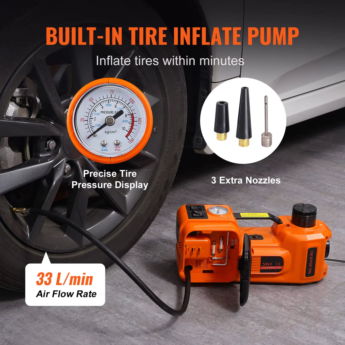 Succebuy 5T Hydraulic Electric Car Jack with Integrated Inflatable Pump and LED Light for SUVs, MPVs, and Trucks