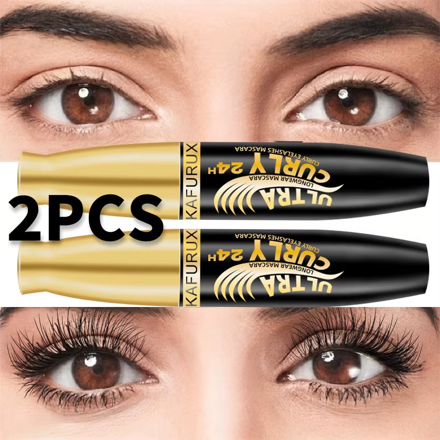 2-Piece Lengthening Black Mascara and Eyelash Brush Set - Long-Wearing Cosmetic Gift for Women