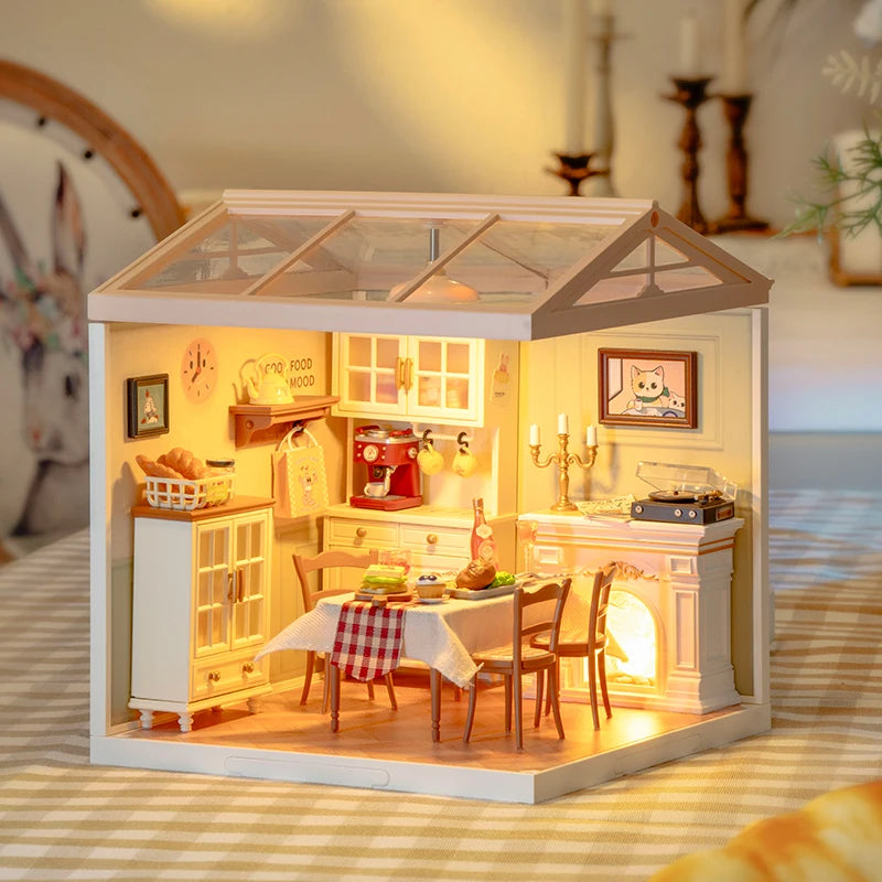 Robotime DIY Miniature Dollhouse Kit with Accessories - Model Supply Store with LED Lighting, Perfect for Birthdays