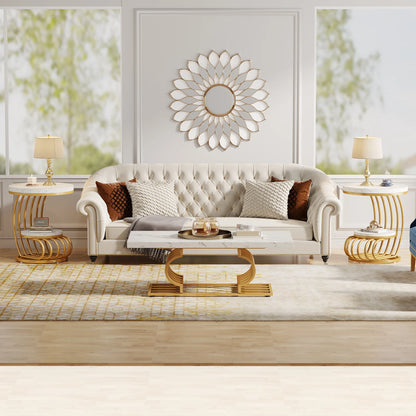 Tribesigns Gold Round End Table: Two-Tier Faux Marble Side Table with Storage Shelf, Modern White and Gold Bedside Nightstand