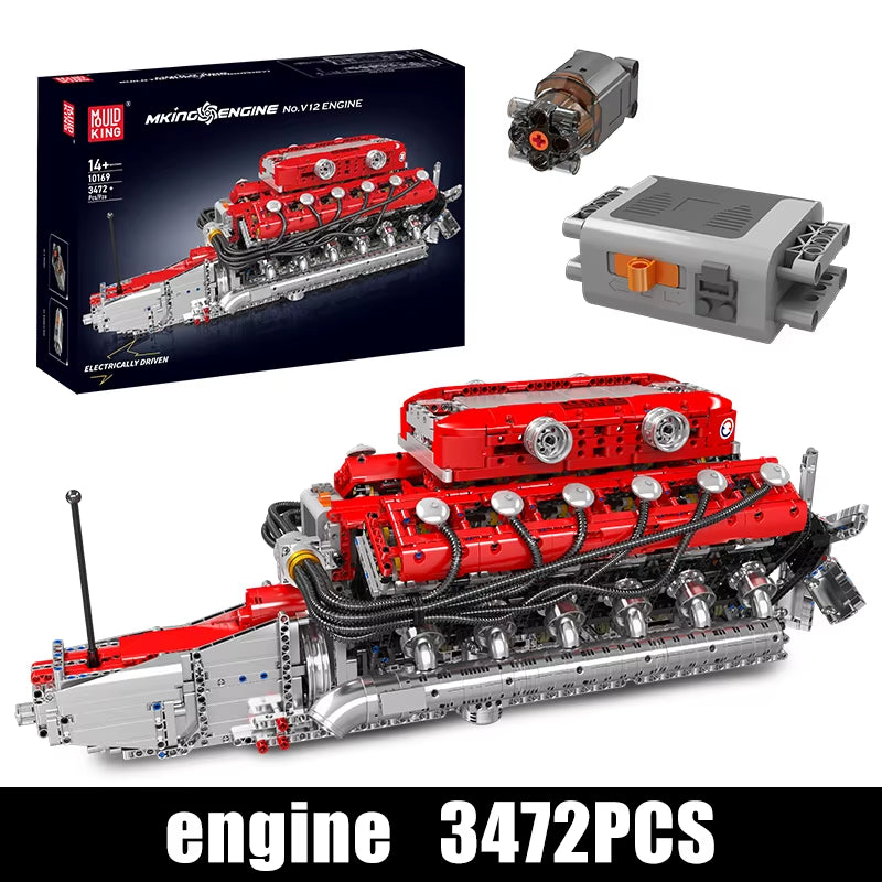 Mould King 10169 the Speed Car V12 Engine Building Block Technical Car Engine Toys Assembly Engine Brick Set Kids Christmas Gift