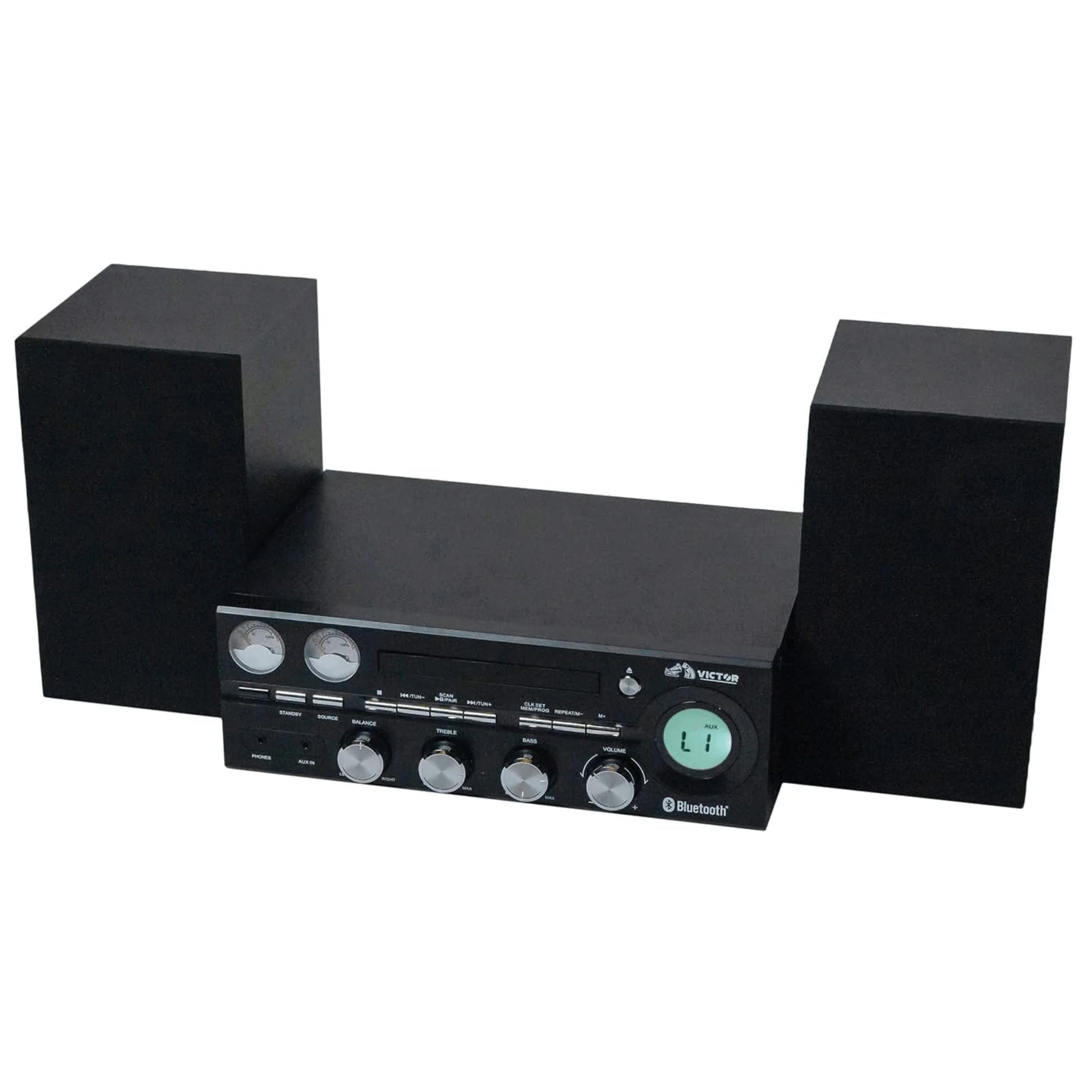 Victor Milwaukee 50W Desktop CD Stereo System W Bluetooth, CD Player & FM Radio
