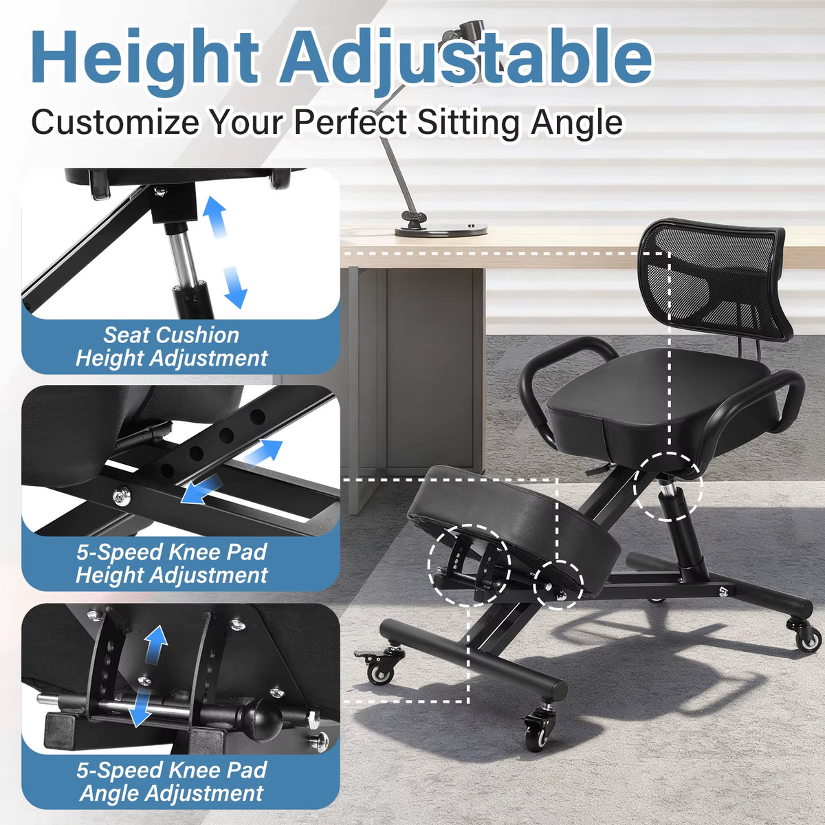 Height Adjustable Kneeling Chair with Back Support for Adults and Children