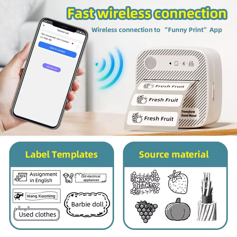 B3 Portable Photo Printer with Bluetooth Ios Android for Inkless Thermal Printing Sticker Printer Label Maker DIY Toy Kids Gift