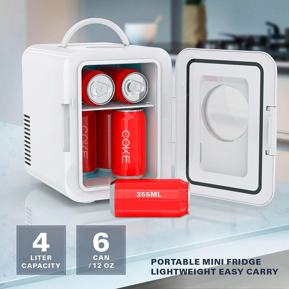 [US Direct] Stealth JRE100 Mini Fridge for Bedroom 4 Liter/6 Can Small Refrigerator AC/DC Cooler & Warmer for Dorm Car Office, Portable Compact Skincare Fridge for Skin Care Cosmetic Makeup Beverage