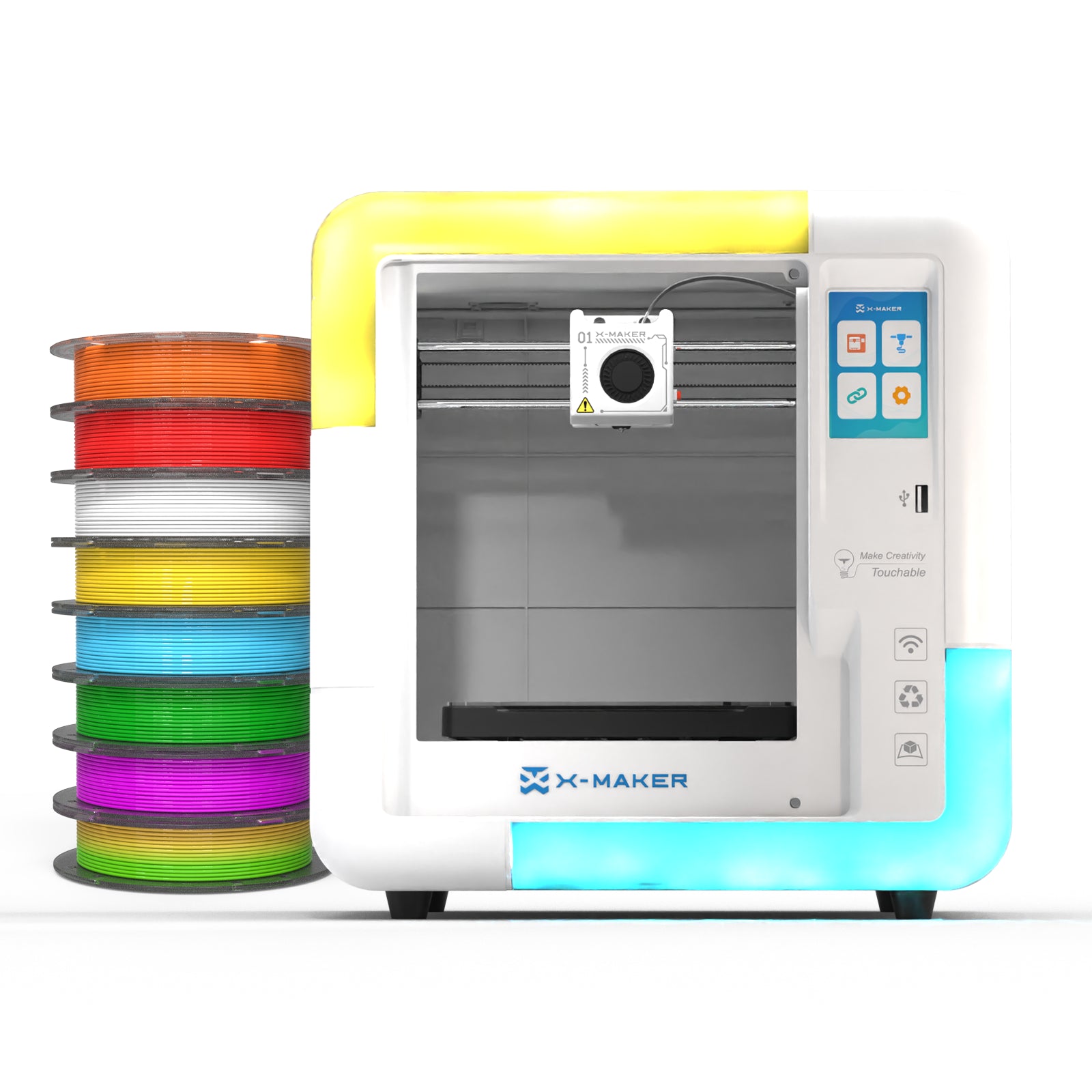  X-MAKER Children'S 3D Printer High Precision 0.1/0.05Mm Ultra Silent Wireless Smart One-Press Printing Wifi USB Safe Enclosed Design with 4Er/8Er Colorful PLA Filament Set