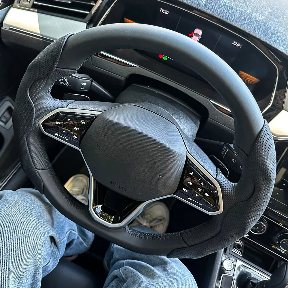 Universal D-Shaped Leather Steering Wheel Cover with Ventilation Holes - 15 Inch, Sweat-Absorbent and Anti-Slip Accessory