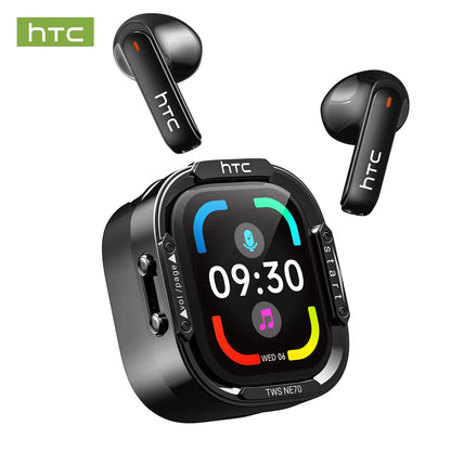 Bluetooth Wireless Headphones HTC NE70 with Microphone, AI Translator, 30-Hour Battery Life, and Full HD LCD Display