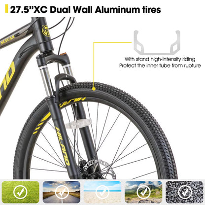 Aluminum Mountain Bike 21 Speeds, Hydraulic Disc-Brakes, Lock-Out Suspension Fork, 27.5 Inch Wheel, Bike for Men Mens