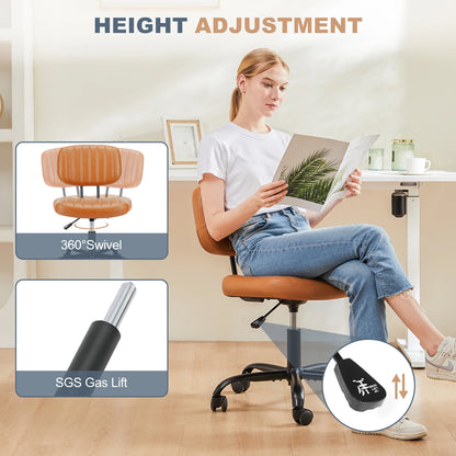 Ergonomic Armless PU Leather Office Chair with Swivel and Height Adjustment for Home and Gaming Use