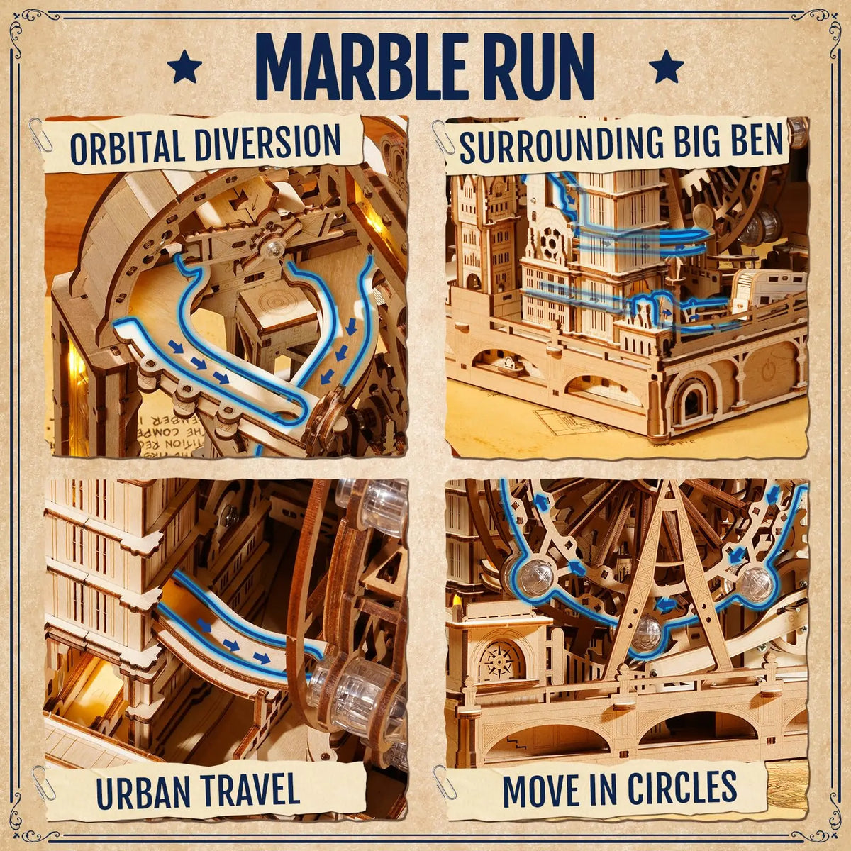 Rokr London Marble Run 3D Wooden Puzzle - Engaging Interactive Gift for Kids and Adults, Ideal for Craft Enthusiasts