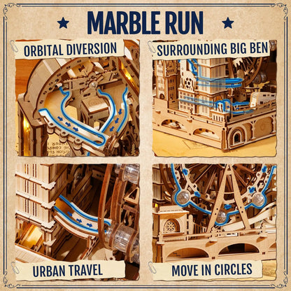 Rokr London Marble Run 3D Wooden Puzzle - Engaging Interactive Gift for Kids and Adults, Ideal for Craft Enthusiasts