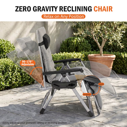 JHK Zero Gravity Reclining Lounge Chair with Soft Cushion and Cup Holder Trays for Outdoor and Indoor Use