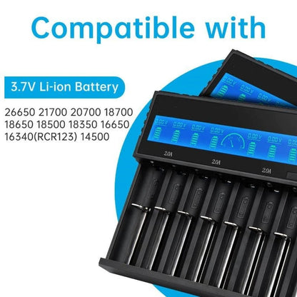 8-Slot with LCD Screen Display Intellegent Rechargeable Li-Ion Battery Charger Universal Flashlight RC Toys Home Tools Battery Charger 4 Slots for Li-Ion 18650 21700 26650 AA AAA Batteries Cell