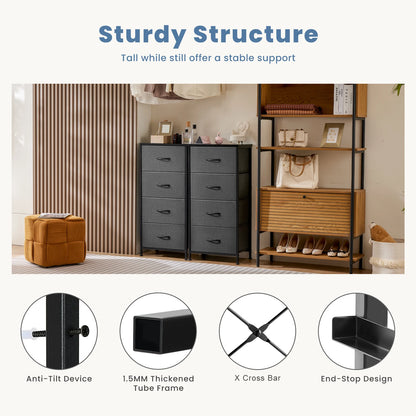 JHK Bedroom Dresser with 4 Fabric Drawers, Steel Frame Nightstand and Closet for Clothes Storage