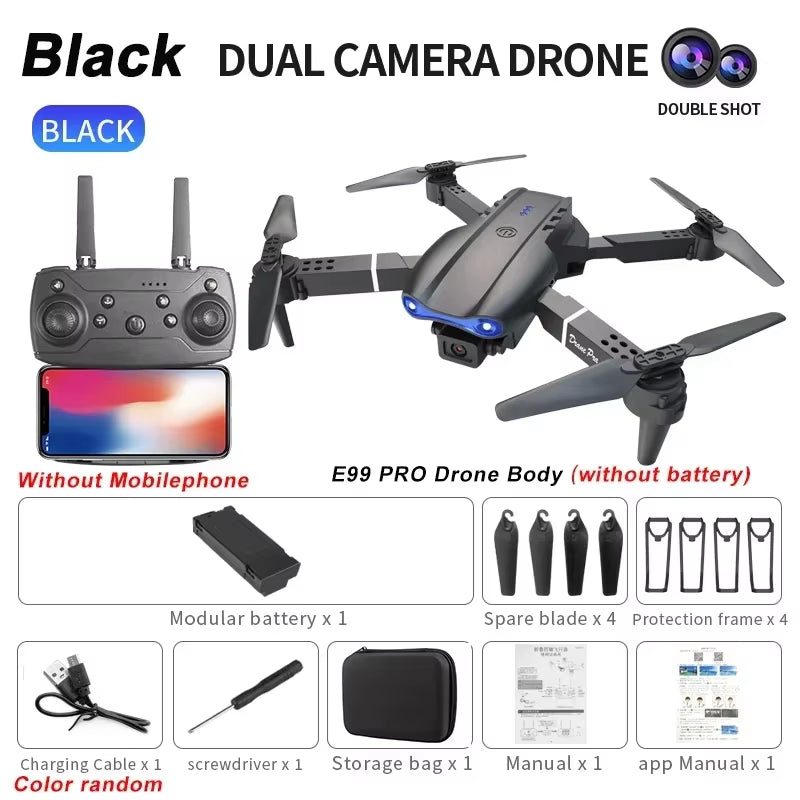 New E99Pro RC Drone 4K Professinal with 1080P Wide Angle HD Camera Foldable Helicopter WIFI FPV Height Hold Gift Toy