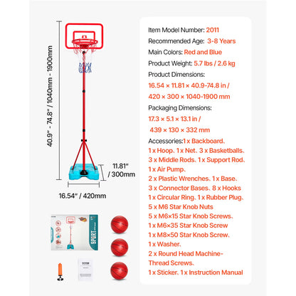 Succebuy Toddler Adjustable Basketball Hoop 104-190CM Rack for Kids Outdoor Indoor Ball Sport Backboard Rim Shoot Children Toys