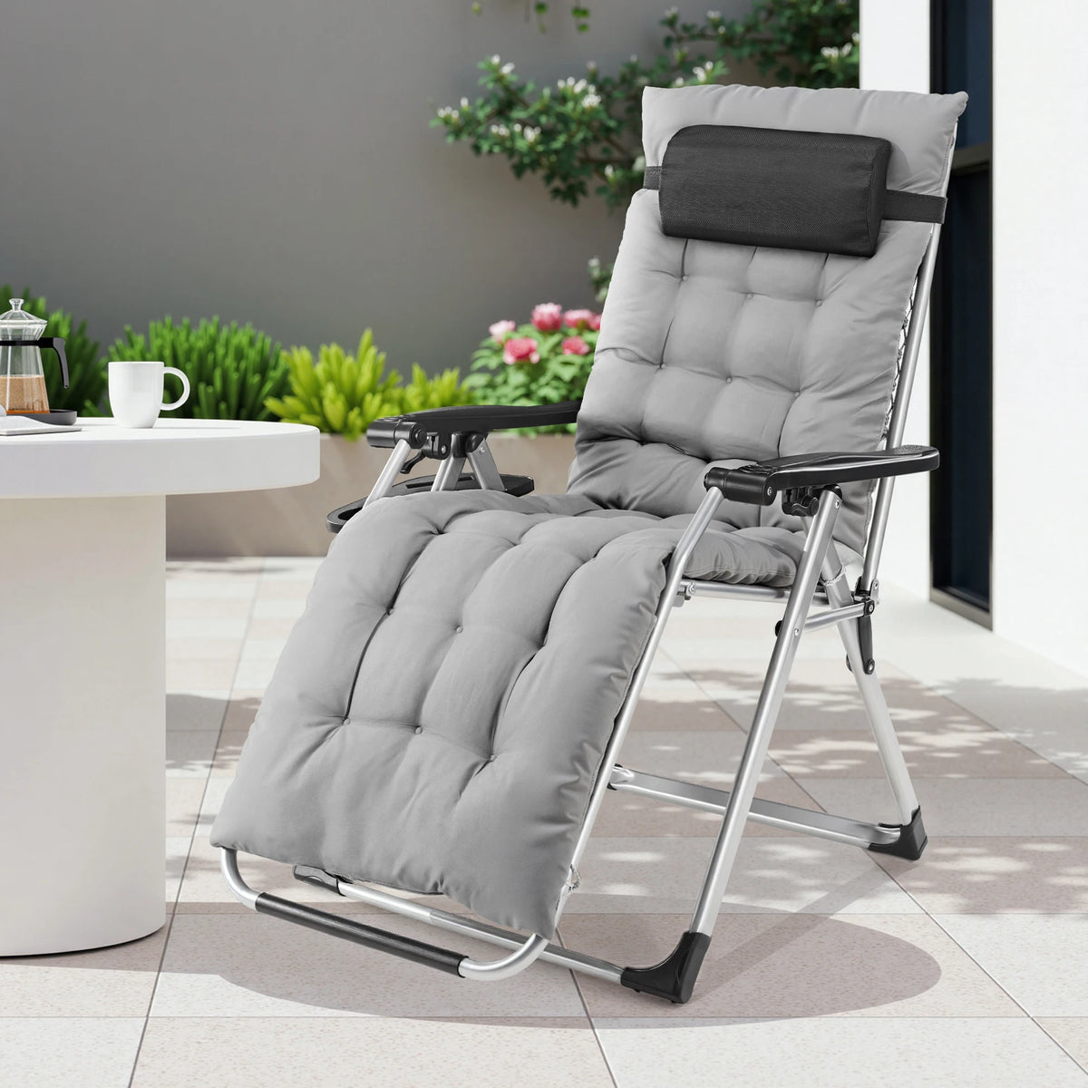 JHK Portable Zero Gravity Recliner Lounge Chair with Cup Holder Trays and Removable Cushion for Outdoor Use