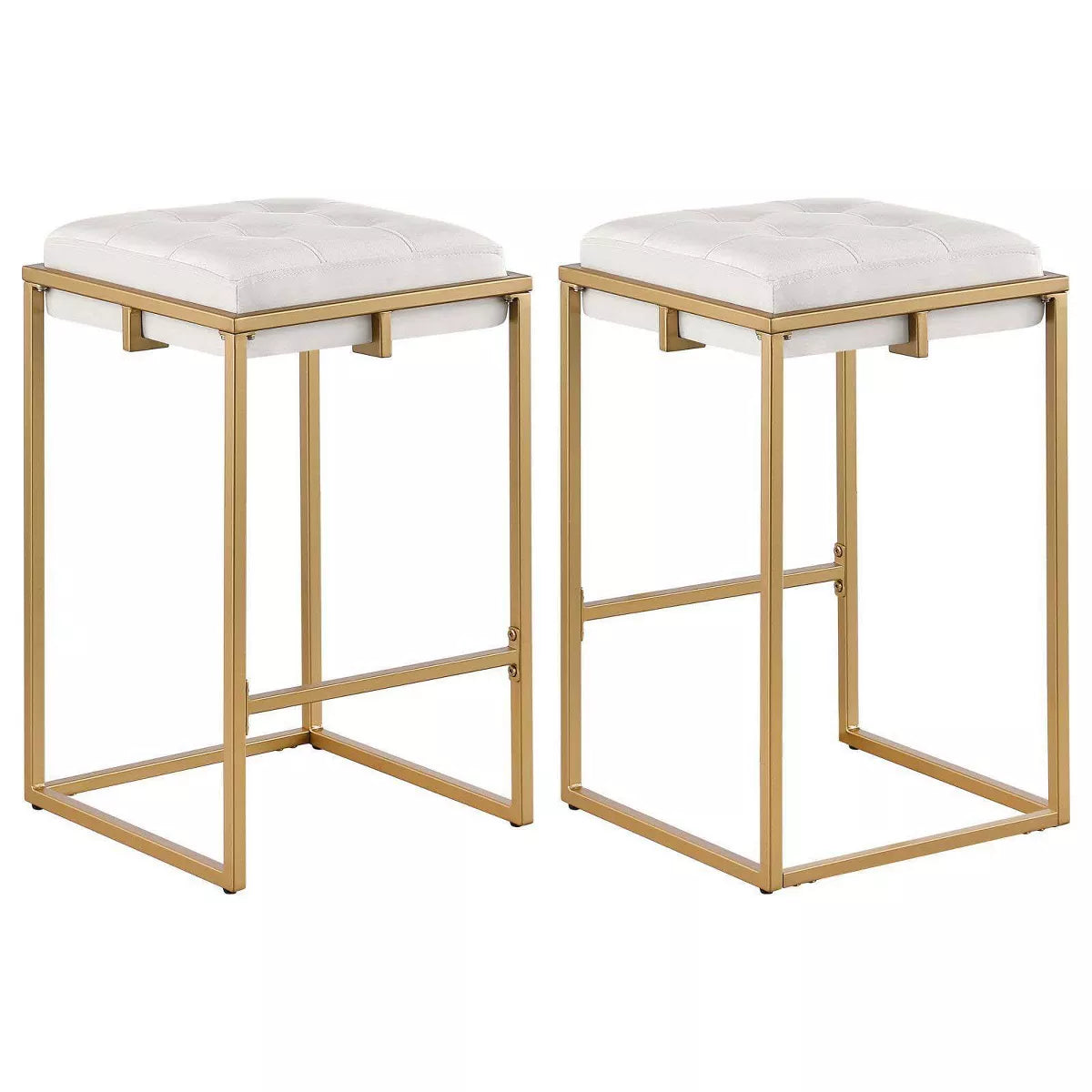 Nadia Modern Upholstered Square Counter Height Barstools Set of 2 in Beige and Gold
