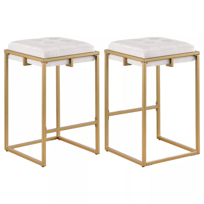 Nadia Modern Upholstered Square Counter Height Barstools Set of 2 in Beige and Gold