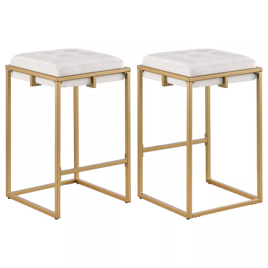 Nadia Modern Upholstered Square Counter Height Barstools Set of 2 in Beige and Gold