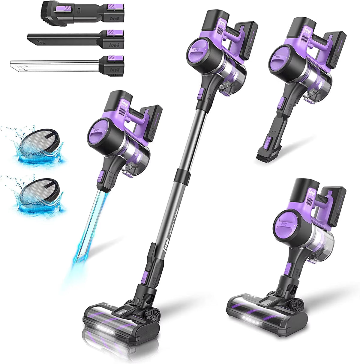 INSE S10 Cordless Vacuum Cleaner - 45Kpa Powerful 6-in-1 Stick Vacuum with Up to 50 Minutes Runtime and Rechargeable Battery for Carpets and Pet Hair