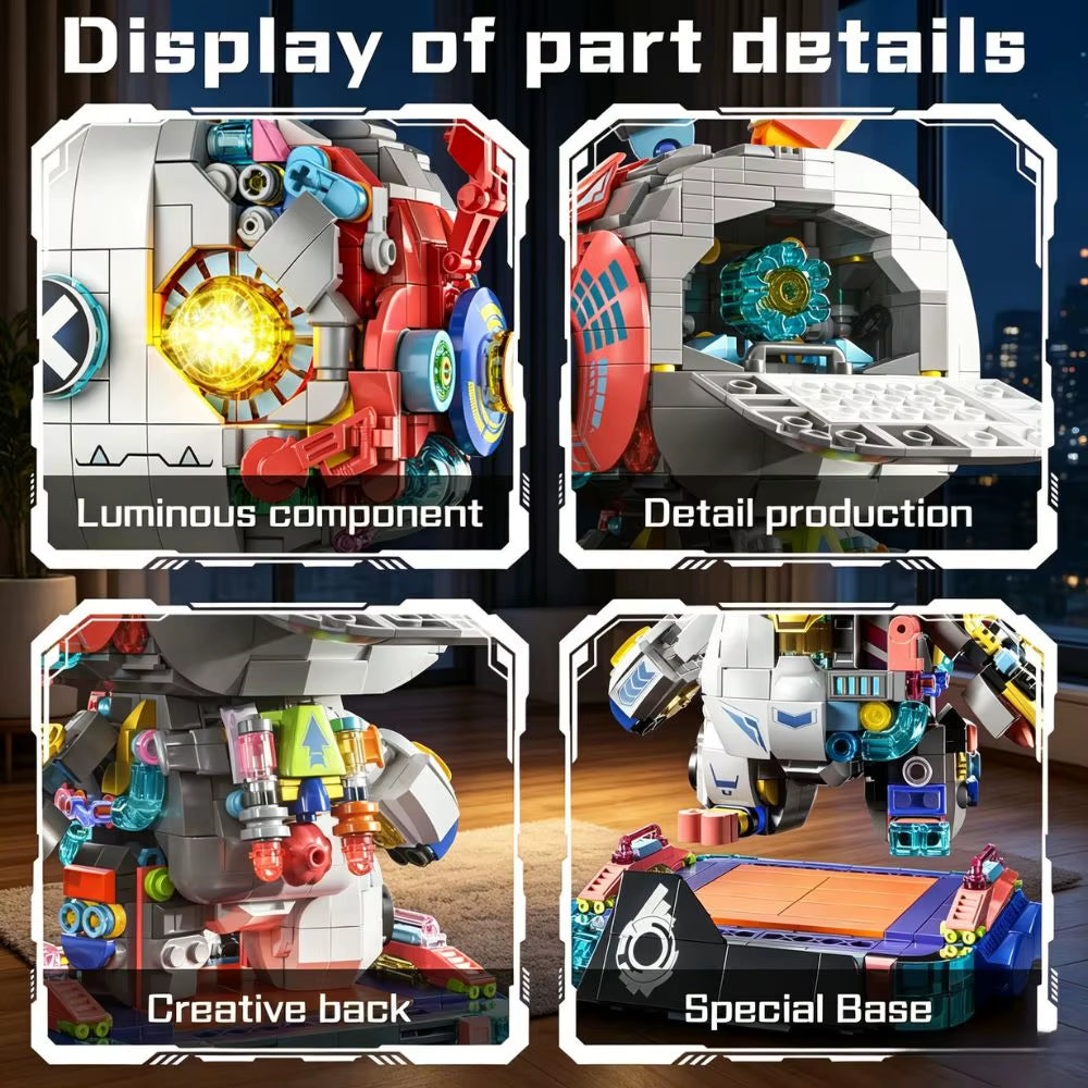 KAVOWORLD 1377-Piece Robot Rabbit Building Blocks Set with LED Light, Multi-Point Rotatable Detachable Base, DIY Cyberpunk Mecha Construction Kit for Home and Office Decor, Ideal Gift for Teens and Adults