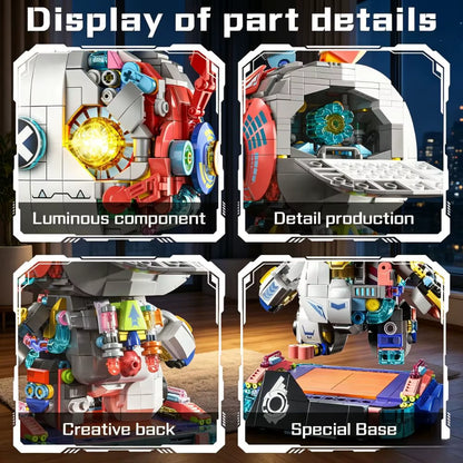 KAVOWORLD 1377-Piece Robot Rabbit Building Blocks Set with LED Light, Multi-Point Rotatable Detachable Base, DIY Cyberpunk Mecha Construction Kit for Home and Office Decor, Ideal Gift for Teens and Adults