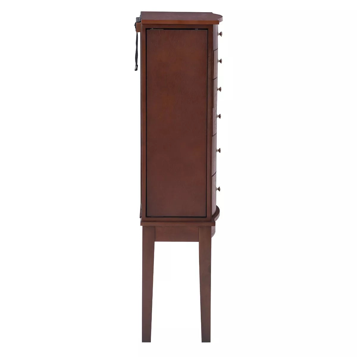 Traditional Wood Jewelry Armoire with 6 Lined Drawers in Merlot Brown