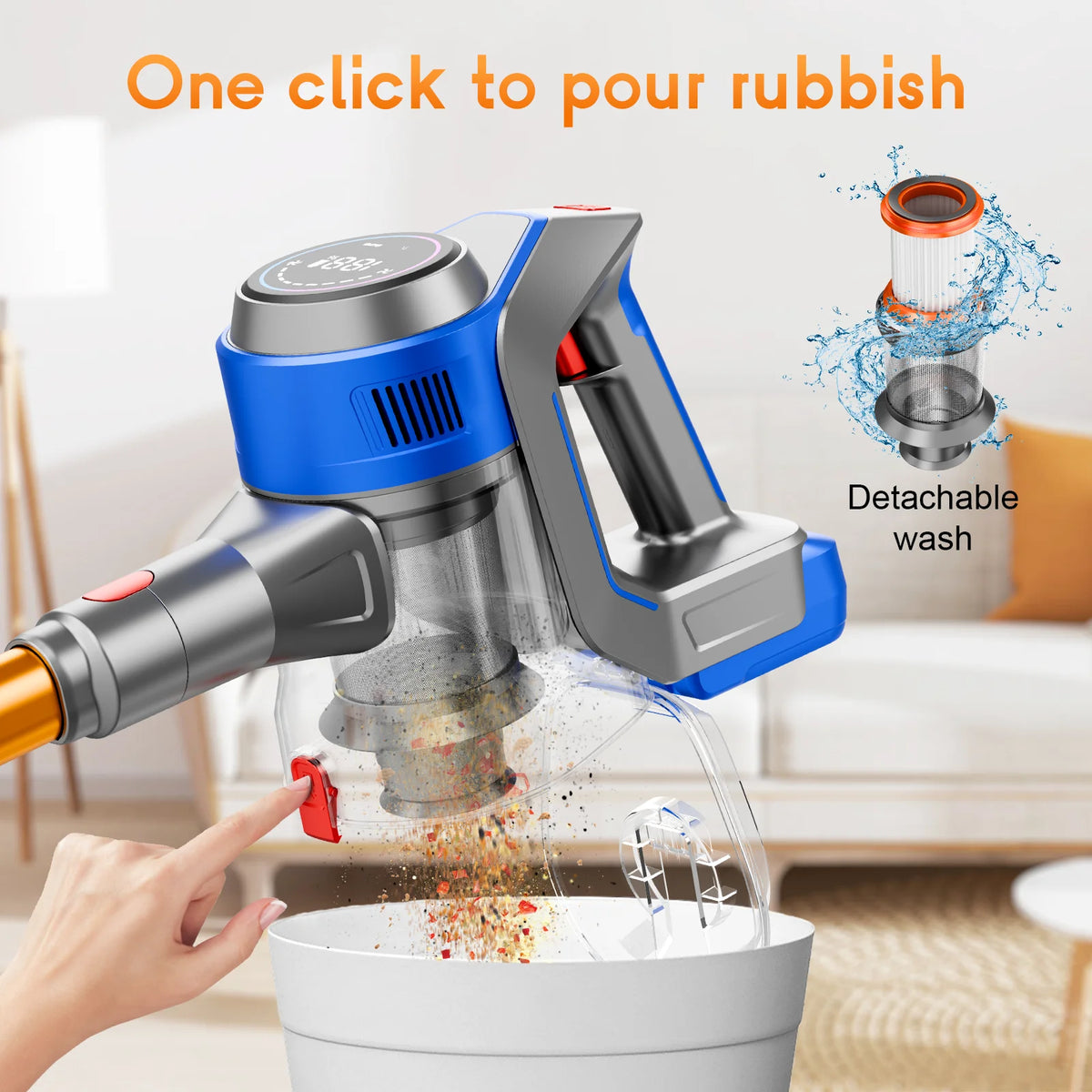 Honki 78KPA Cordless Vacuum Cleaner - High-Power Handheld Device with LED, Strong Suction for Wet and Dry Cleaning, Ideal for Pet Hair and Carpets