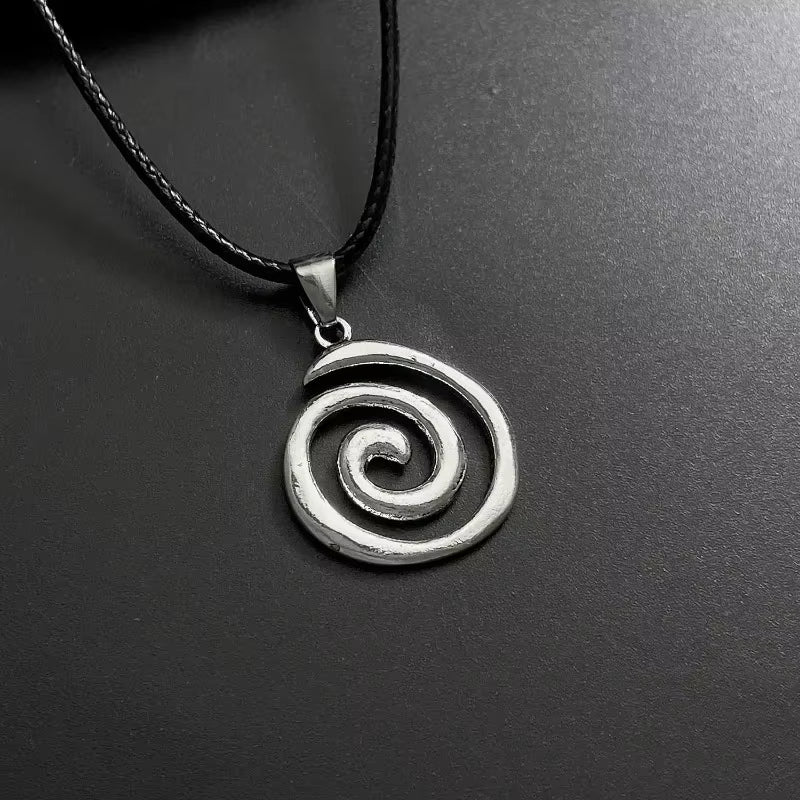 Vintage Spiral Vortex Pendant Necklace with Hand-Woven Leather Rope for Women - Bohemian Goth Fashion Jewelry 2026 Y2K Collection