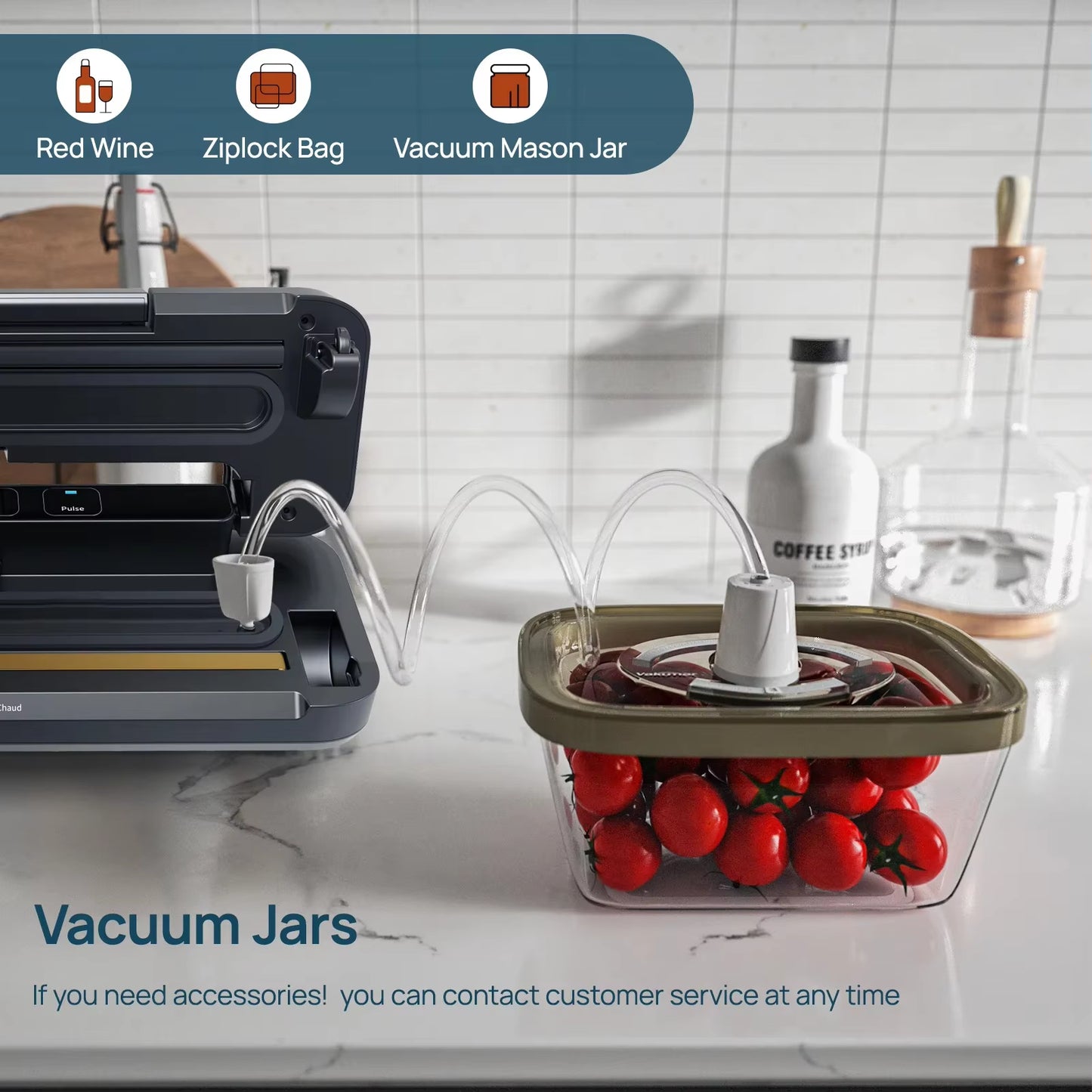 VH1506 Vacuum Sealer Machine Sous Vide Handle Type 80Kpa Multifunctional and Convenient Vacume Sealer Household