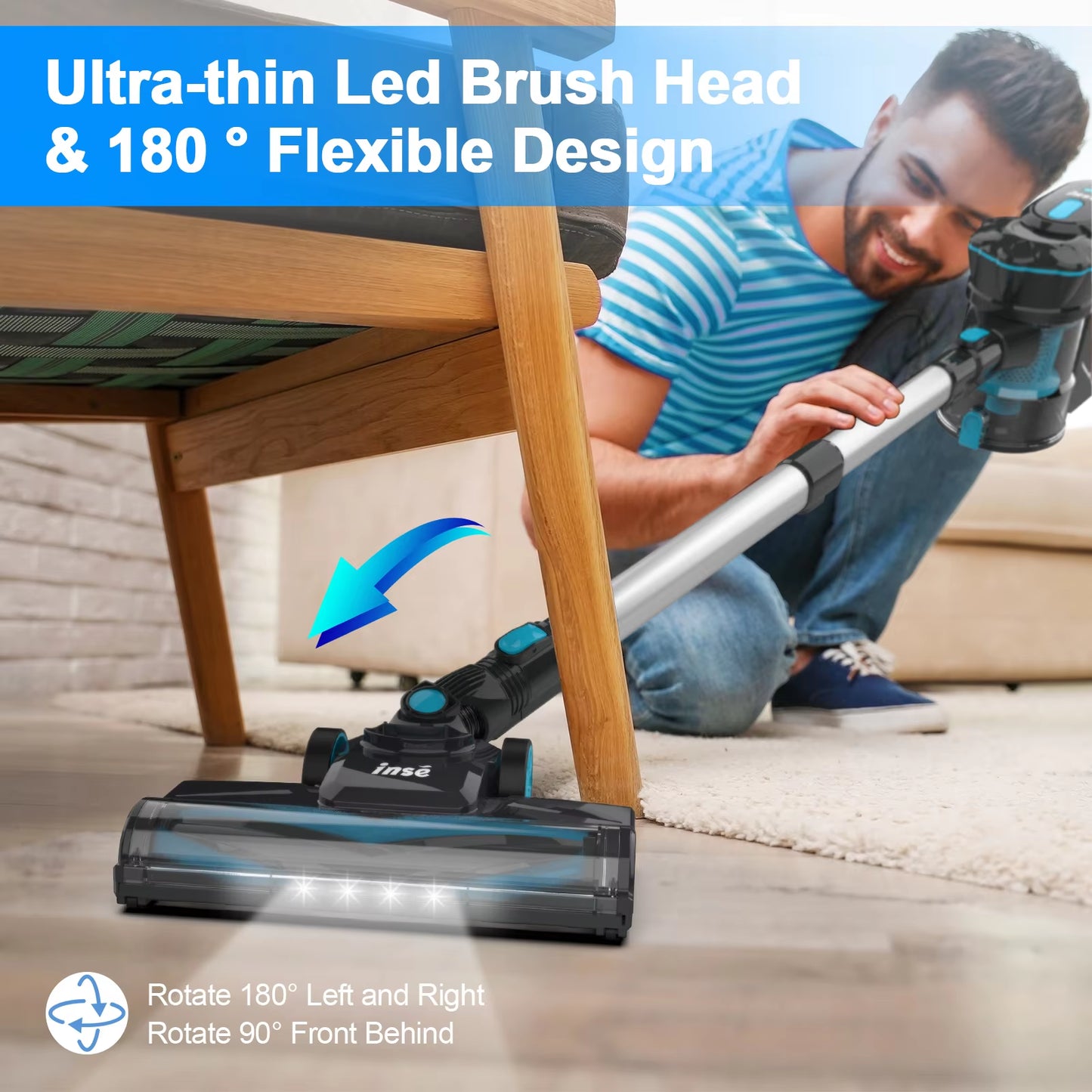 Cordless Vacuum Cleaner, 20Kpa Stick Vacuum up to 40Min Runtime, 6-In-1 Cordless Stick Vacuum for Household Cleaning