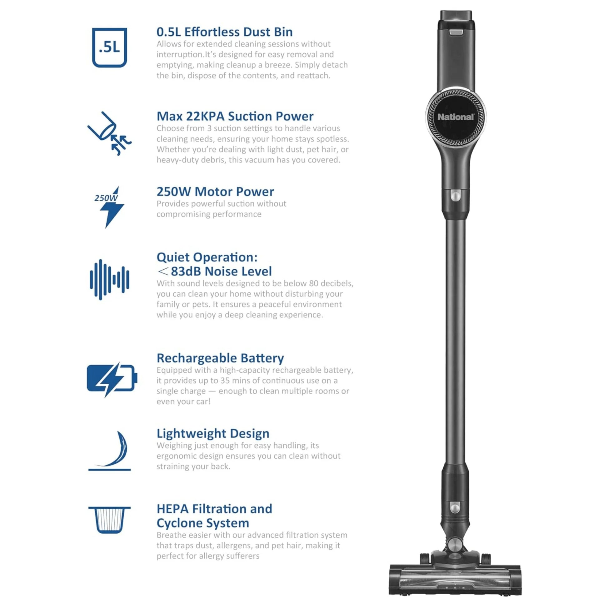 National 2-In-1 Cordless Upright and Handheld Vacuum Cleaner
