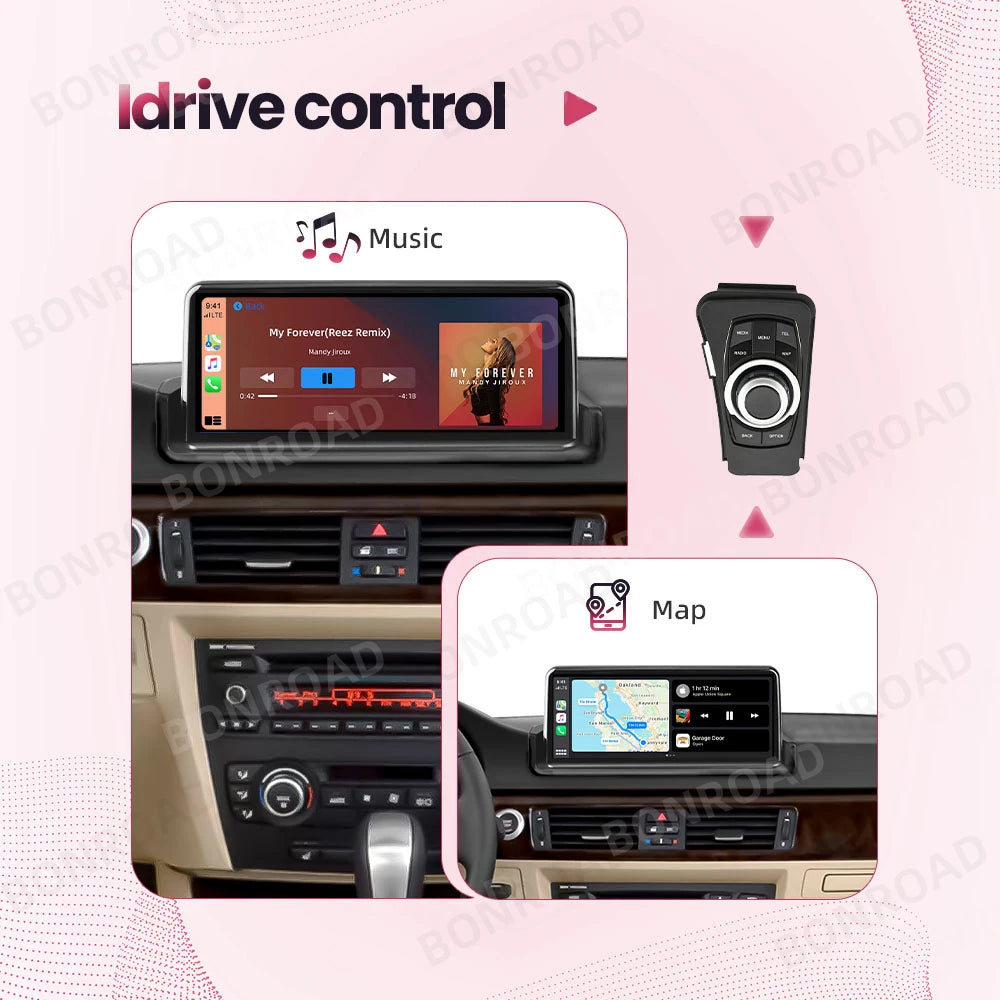 BONROAD Wireless CarPlay and Android Auto Multimedia Player for BMW 3 Series E90 E91 E92 E93 with Touch Screen and Bluetooth Connectivity
