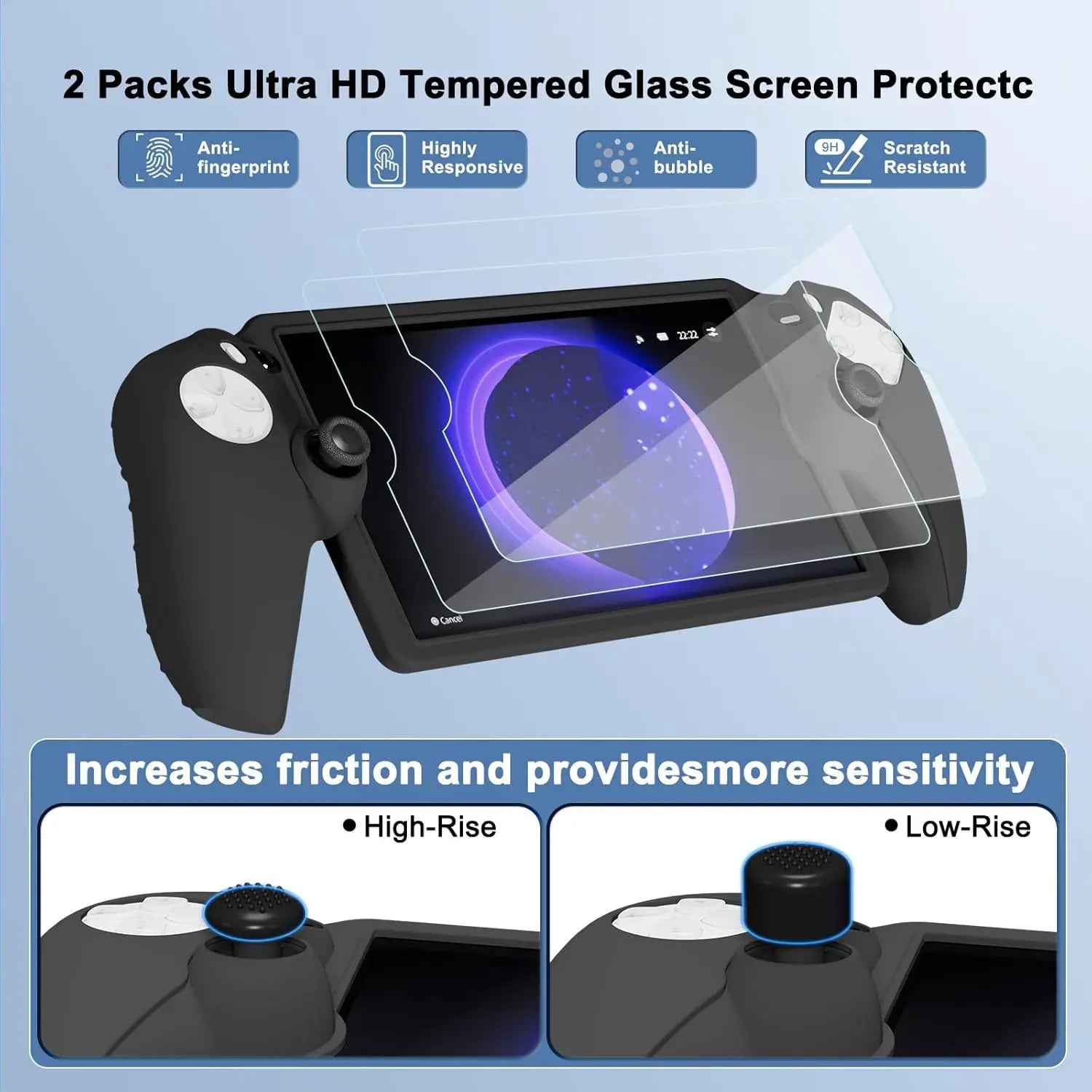 For Playstation Portal-Compatible 8In1 Accessory Carrying Case PS5 Soft Silicone Case 2 Screen Protectors and 4 Joystick Caps