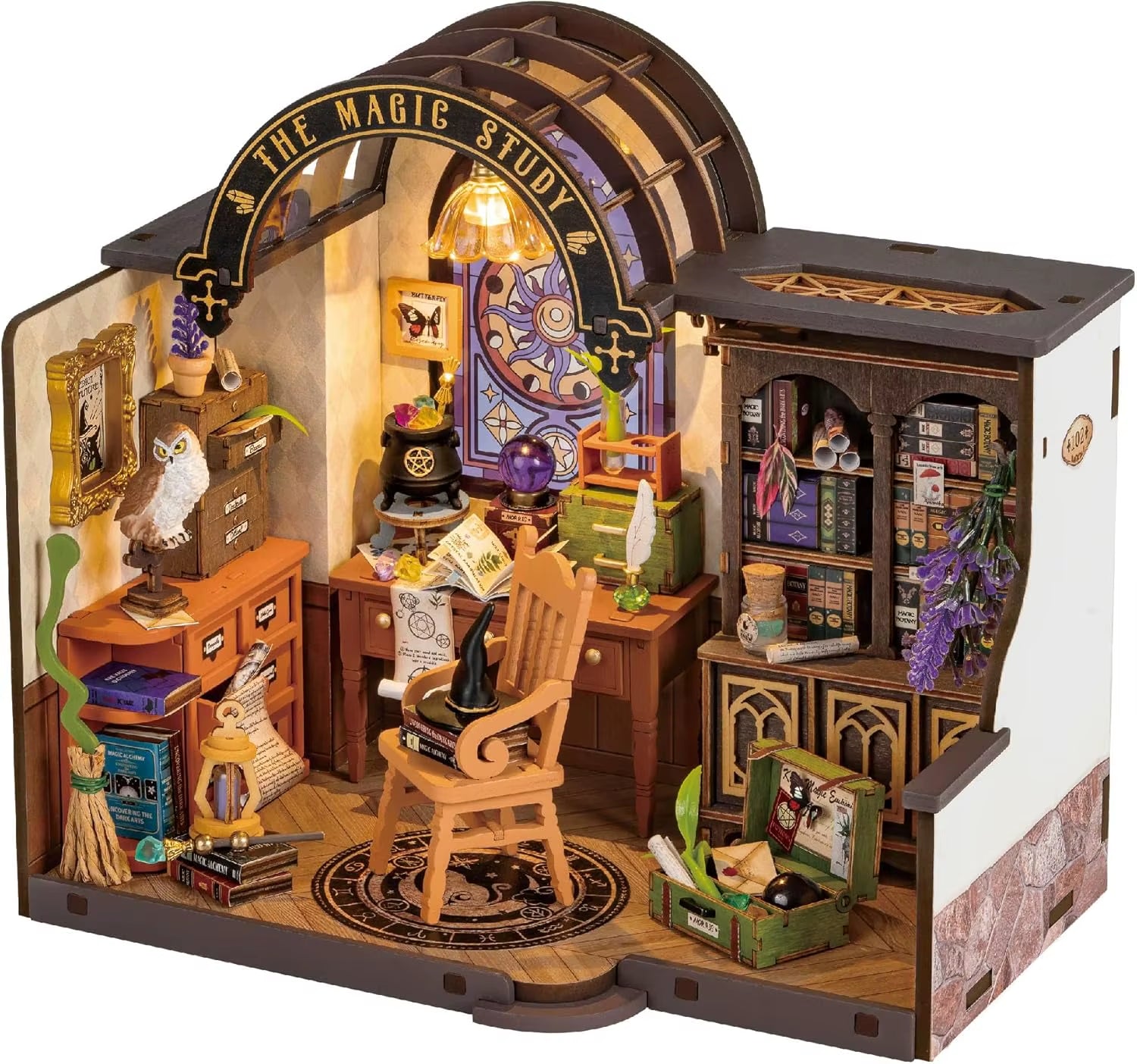 Robotime Rolife the Magic Study DIY Miniature House with Many Magic Note Books Dollhouse Decoration 3D Wooden Puzzle DG166