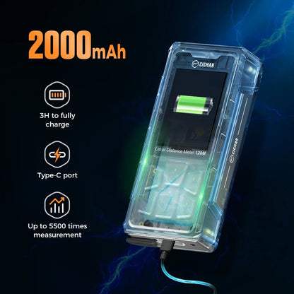  Laser Distance Measure 120M 393Ft Digital Pointfinder 4X Zoom P2P Technology IP68 Waterproof Bluetooth Wireless Charging 2.4" IPS Display