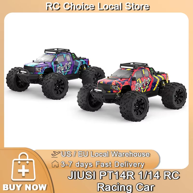 JIUSI PT14R V3 1/14 Scale 4WD RC Racing Truck with Brushless Motor, 3S Battery, and 80Km/H Speed - 2.4G Remote Control Off-Road Vehicle