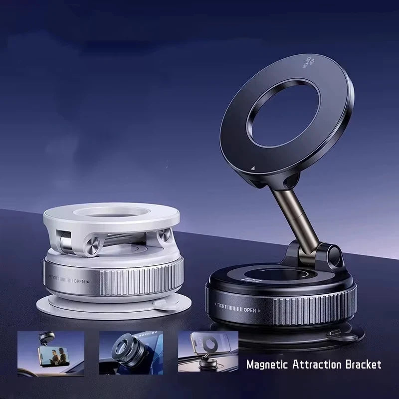 Rotating Magnetic Phone Holder with Vacuum Suction for Car Navigation, Gym, and Kitchen - Universal GPS Streaming Stand