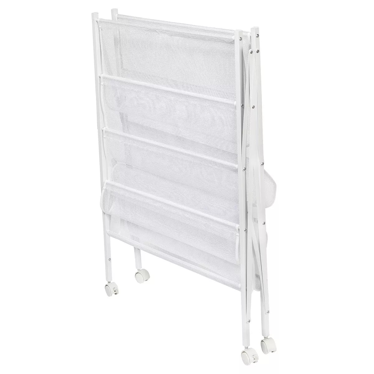 Collapsible Flat Drying Rack with Wheels, Steel Construction, 40 lb Capacity, Ideal for Sweater Drying, 23.4" Surface Area, White
