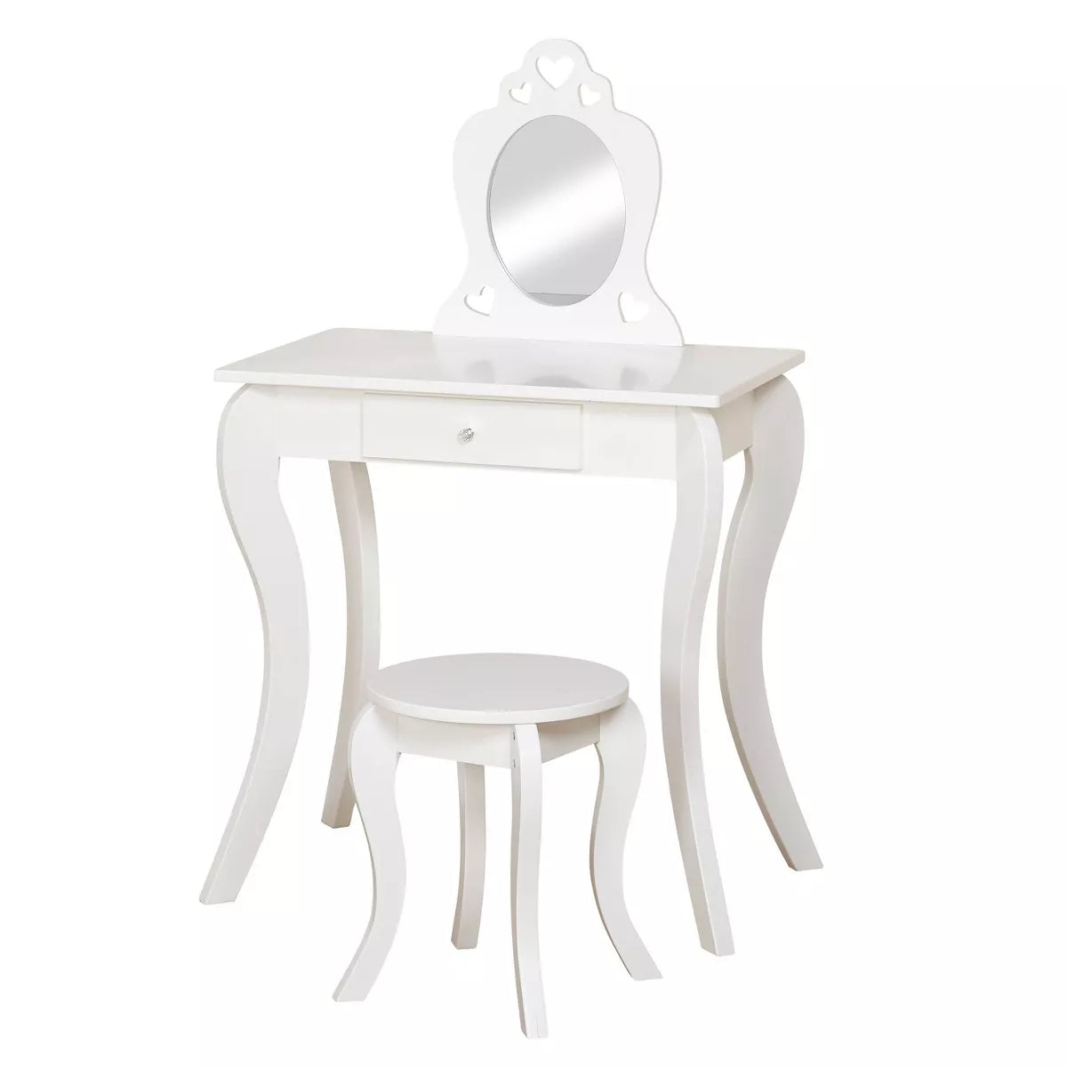 Vanity Set White - Toddler Vanity Table & Stool, MDF Frame, Rectangle Mirror, 50 Lb Capacity