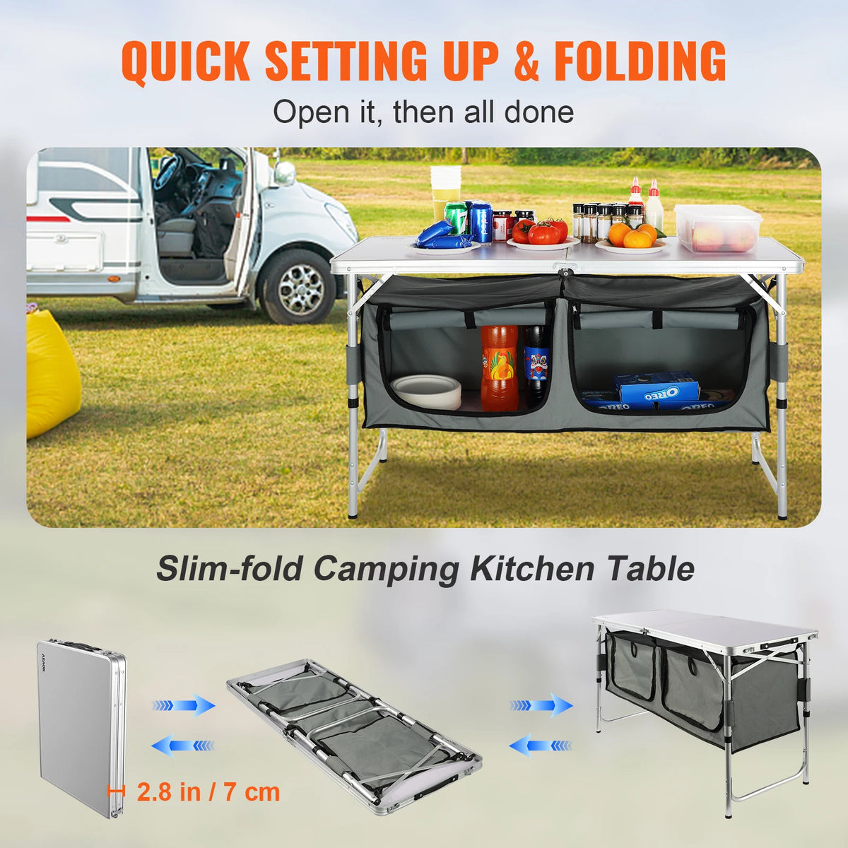 Succebuy Portable Folding Camping Kitchen Table - Quick Set-Up MDF Table for Outdoor Picnics, BBQs, and RV Travel