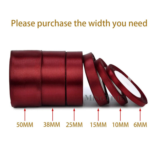 Burgundy Satin Ribbon 25Yards 25Mm 38Mm 50Mm Sash Gift Bow Handmade DIY Craft Wedding Party Supply Decoration