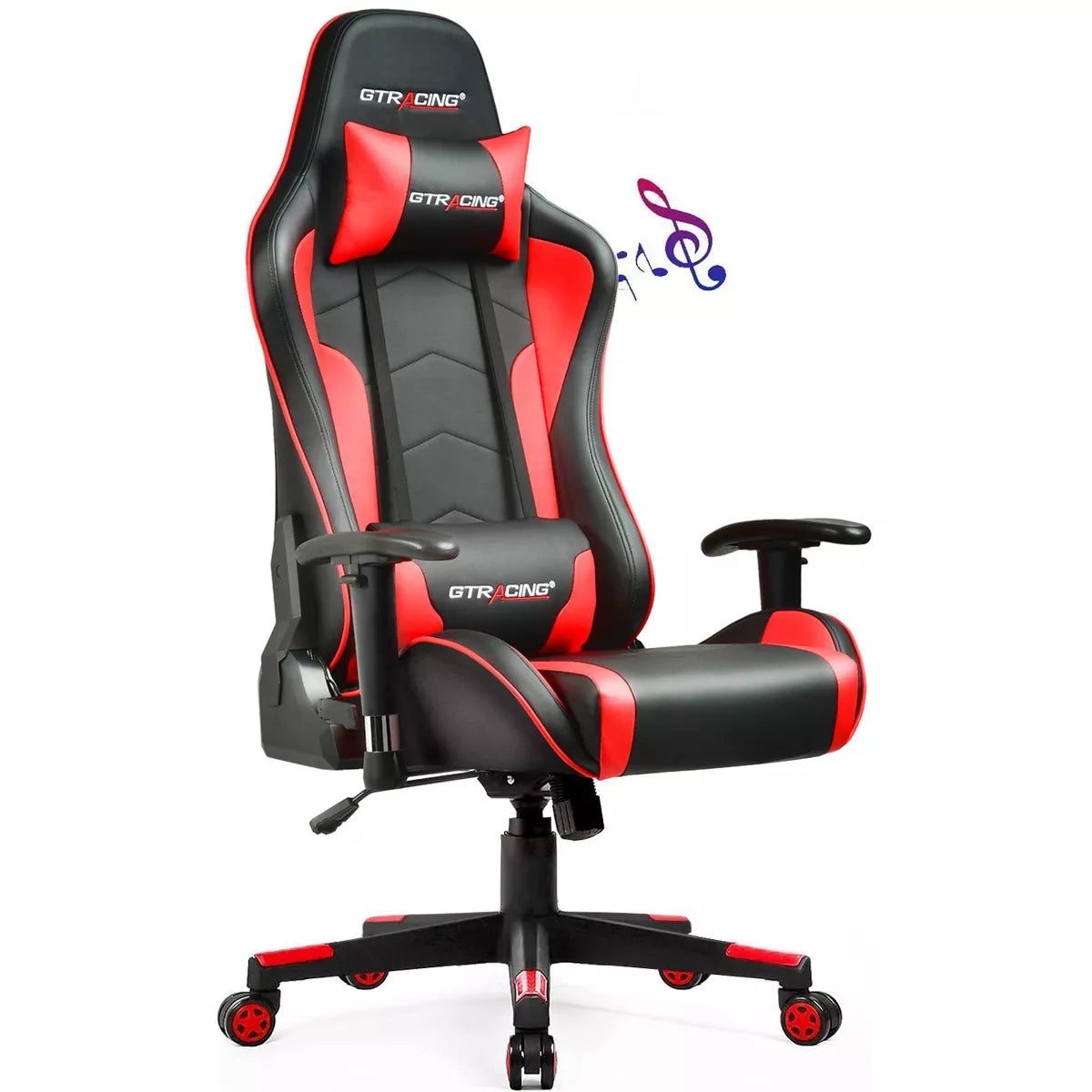 Gaming Chair with Bluetooth Speakers High Back PU Office Chair Red