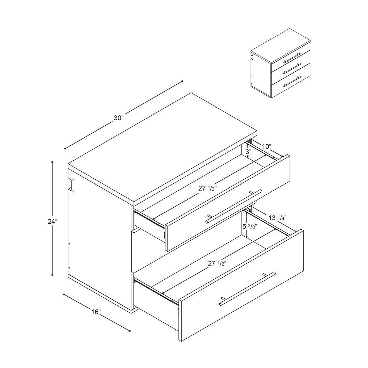 Hangups 3 Drawer Base Storage Cabinet