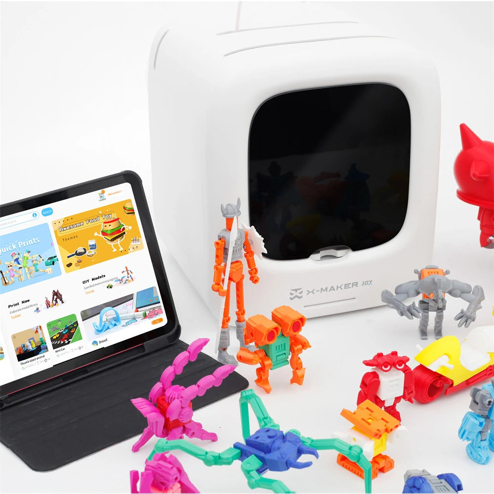 X-MAKER JOY 3D Printer for Kids High Precision 0.05Mm 200Mm/S Printing Speed Wi-Fi USB Enclosed Safe Design AI Voice Interaction Customization with 4Er/8Er Colorful PLA Filament Set