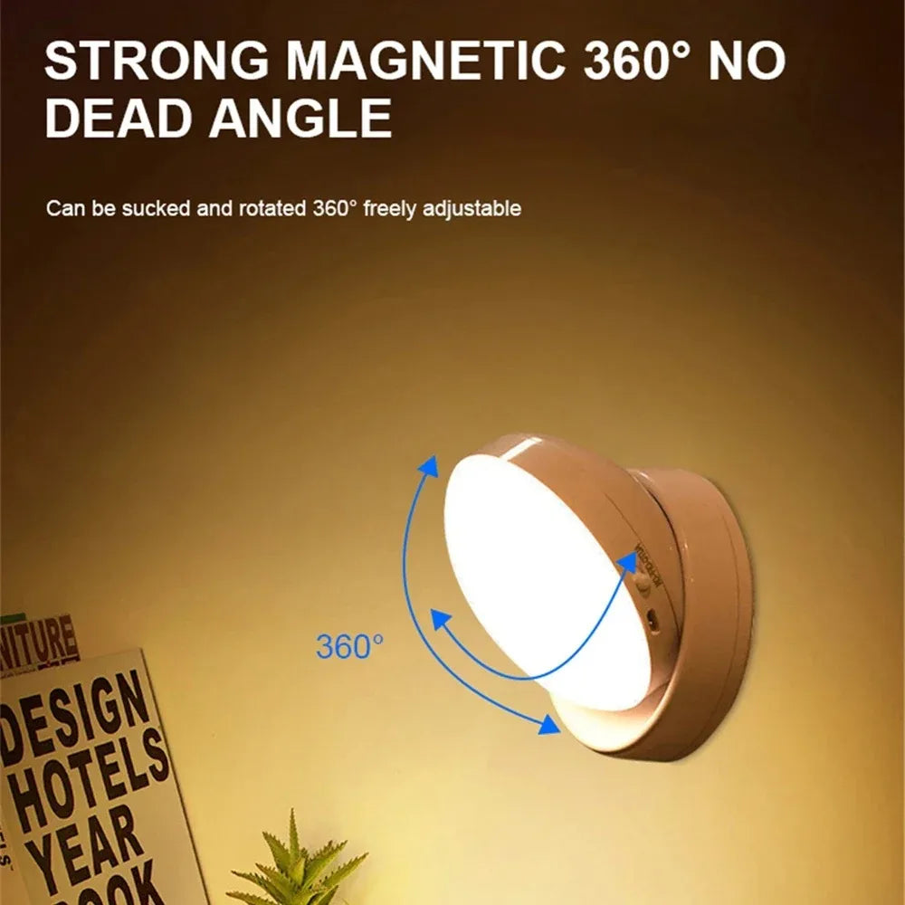 USB Rechargeable Motion Sensor LED Night Light - Energy-Efficient Round Lamp for Bedroom, Corridor, and Bathroom Wall Illumination
